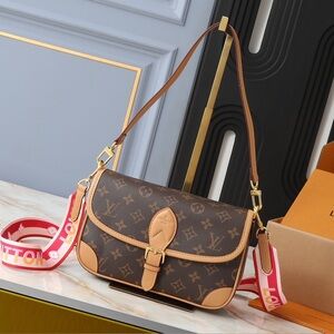 Louis Vuitton Brown Monogram Shoulder Bag with Pink Accent Strap